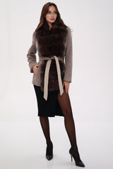 Genuine Polar Fox Fur Virgin Wool Coat in Dark Beige Alaska® Outerwear Company