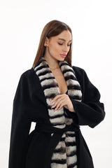 Genuine  French Orylag Fur Italian Cashmere Wool Coat