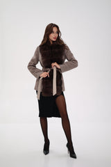 Genuine Polar Fox Fur Virgin Wool Coat in Dark Beige Alaska® Outerwear Company