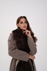 Genuine Polar Fox Fur Virgin Wool Coat in Dark Beige Alaska® Outerwear Company