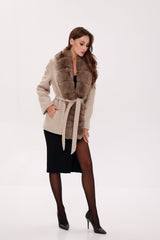 Genuine Polar Fox Fur Virgin Wool Coat in Nude Alaska® Outerwear Company