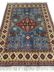 Hand-Knotted Afghani Kazak Wool Rug – 5’0″  x  6’10″ Rugistan