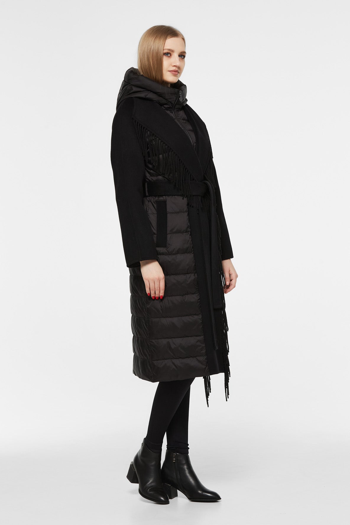 Kennedy Fringe Luxe Down Wool Blend Coat in Black Alaska® Outerwear Company