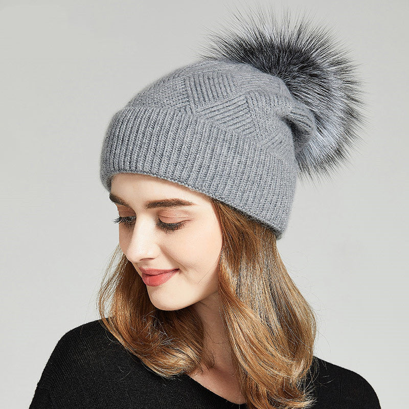 Woolen Women's Hat with a Pompon