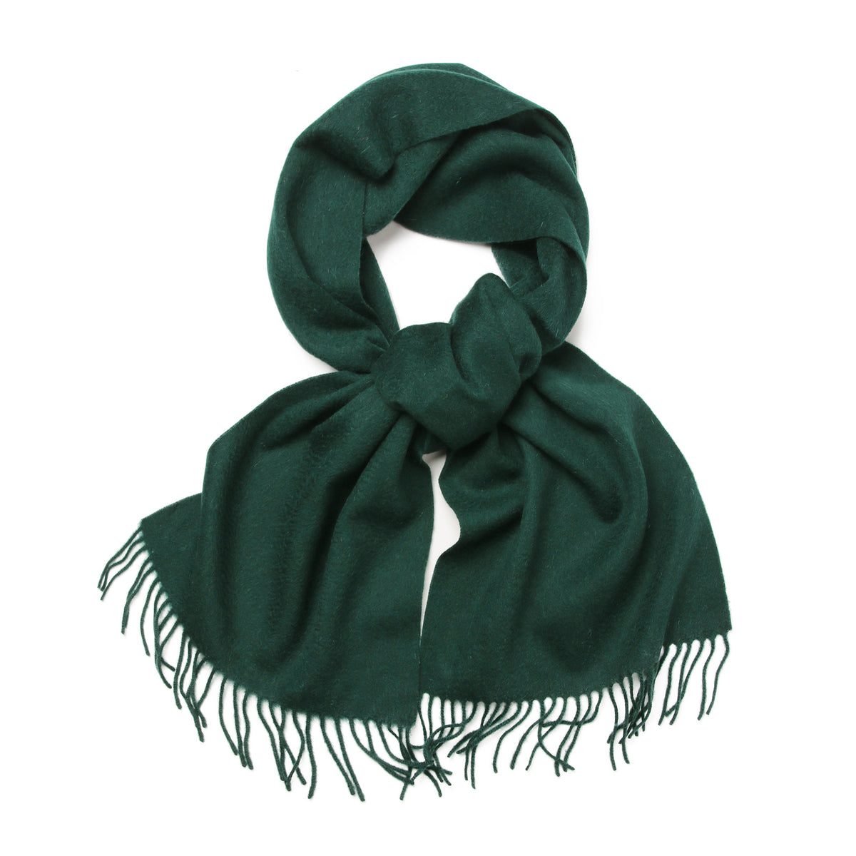 Green scarf with fringes on a white background