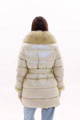 Genuine Fox Fur Down Coat with Fur Trim Mittens