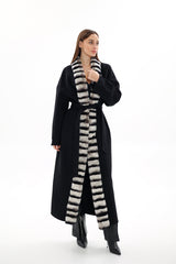 Genuine  French Orylag Fur Italian Cashmere Wool Coat