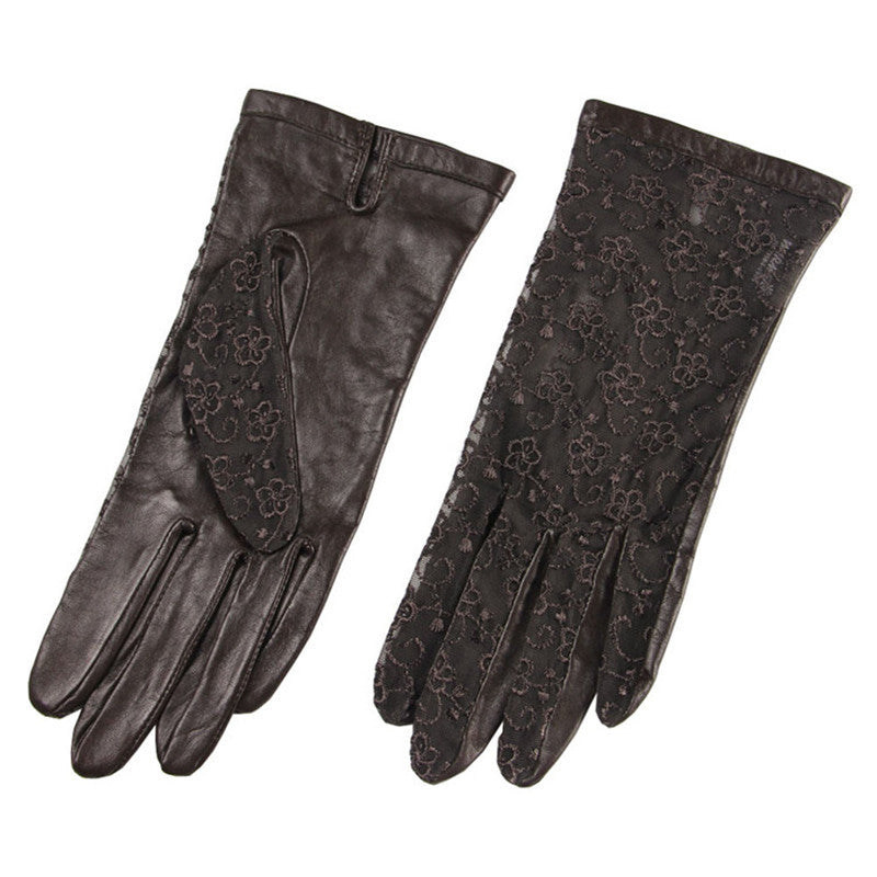 Lace-topped leather gloves