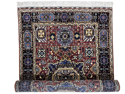 Hand-Knotted Afghani Blue & Brown Mamluk Wool Rug – 40” x 62” Rugistan