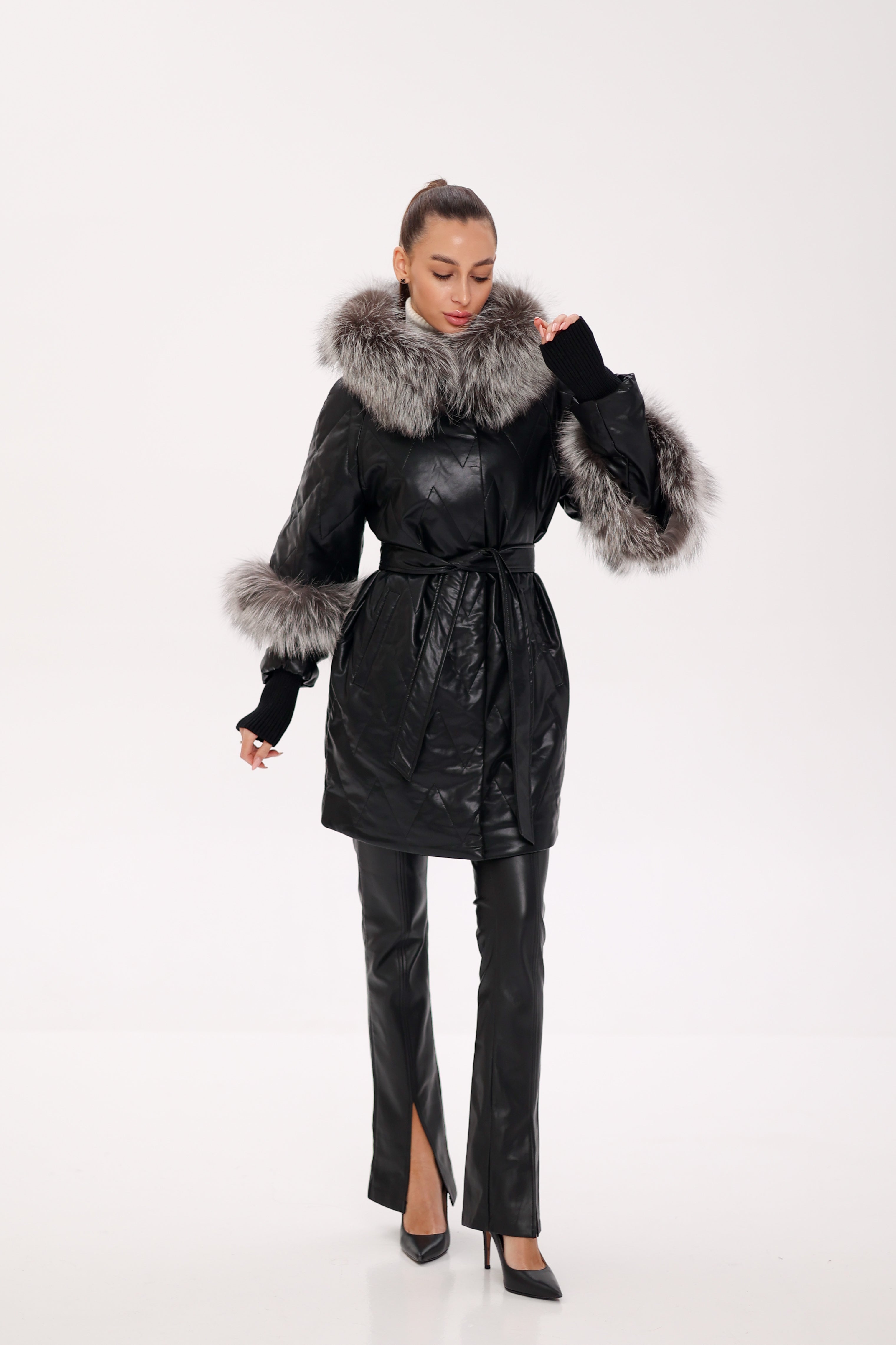 Genuine Silver Fox Eco-Leather Coat with Sleeve Extenders Alaska® Outerwear Company