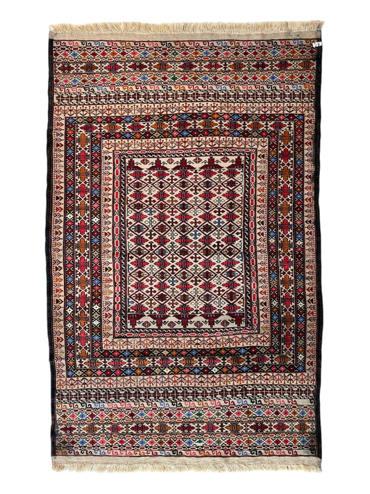 Hand-Woven Afghani Maliki Soumak Wool Kilim Rug - 4'2" x 6'6" Rugistan