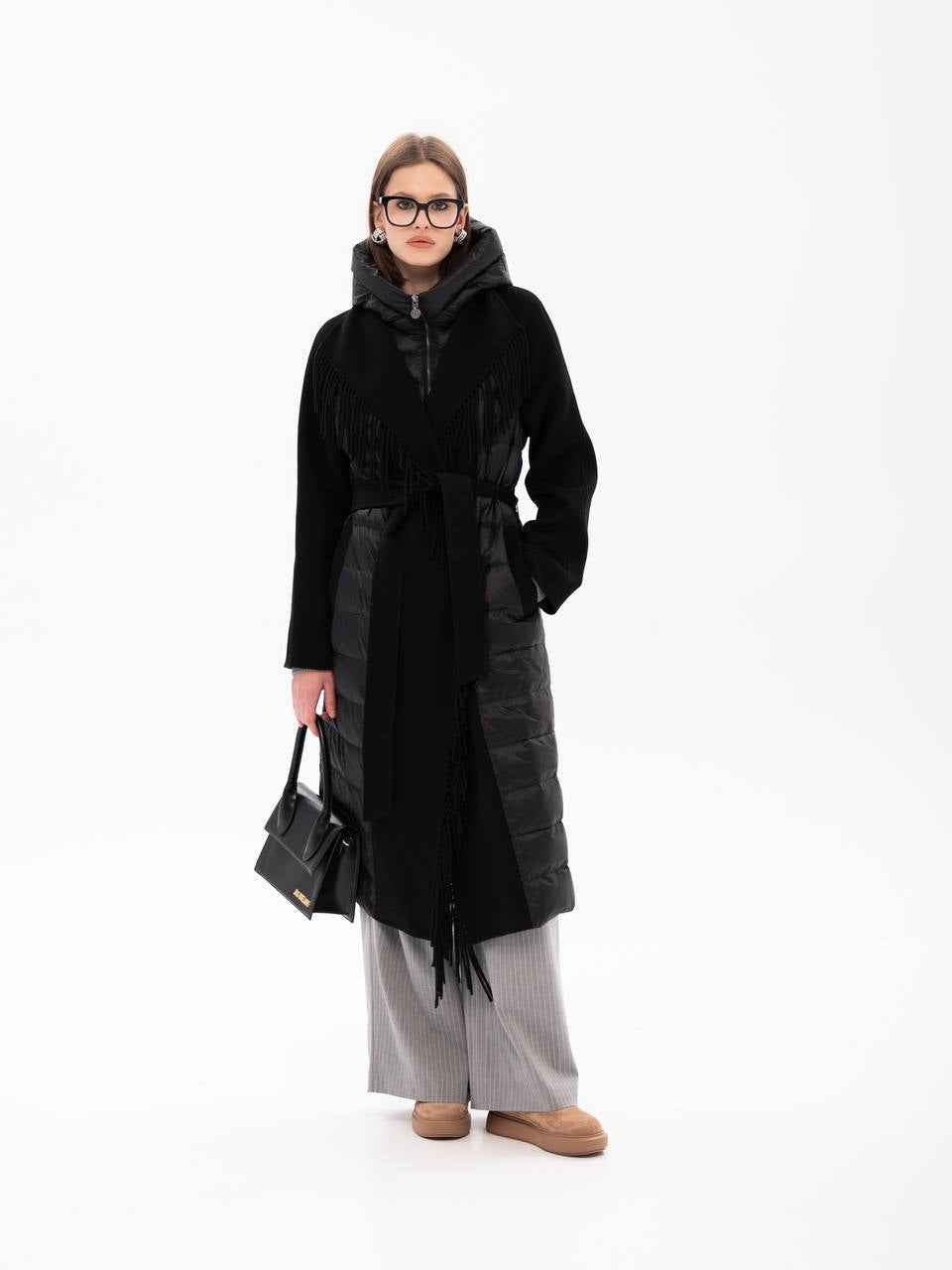 Kennedy Fringe Luxe Down Wool Blend Coat in Black Alaska® Outerwear Company