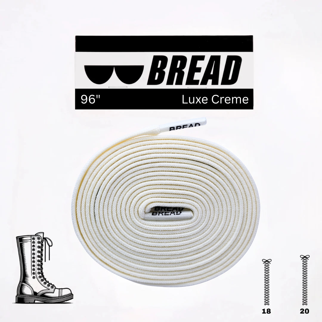 White shoelace with 'BREAD' branding on a white background