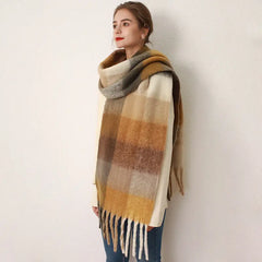 Women's Grid Patterned Scarf with Tassels Family Shopolf