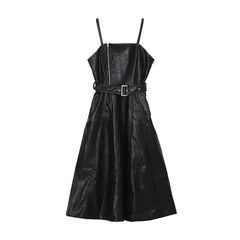 Long PU Leather Suspender Skirt – Adjustable Straps Family Shopolf