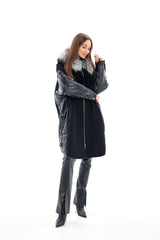 Genuine Silver Fox Fur Italian Cashmere Wool Freudenberg Comfortemp® Coat