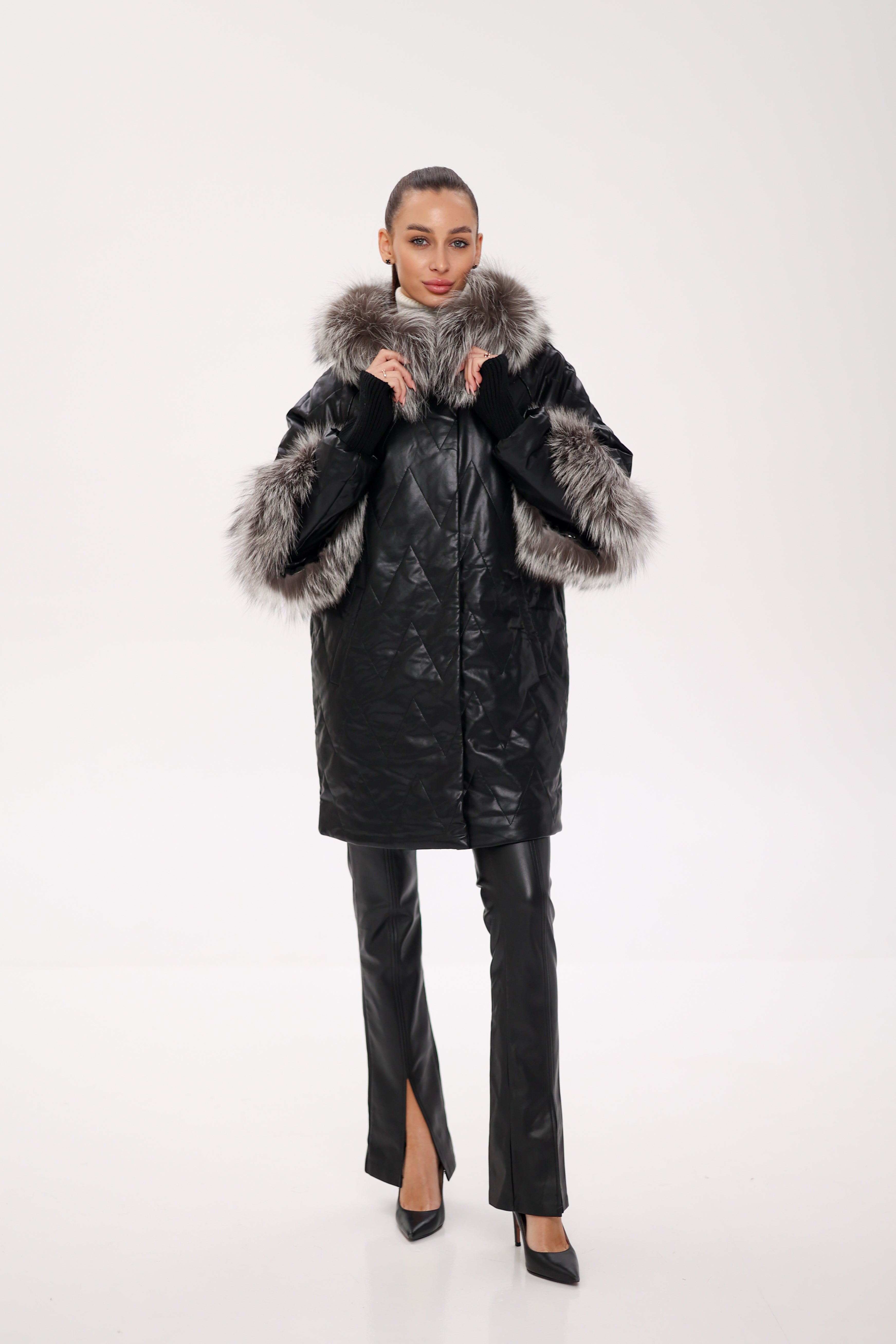 Genuine Silver Fox Eco-Leather Coat with Sleeve Extenders Alaska® Outerwear Company