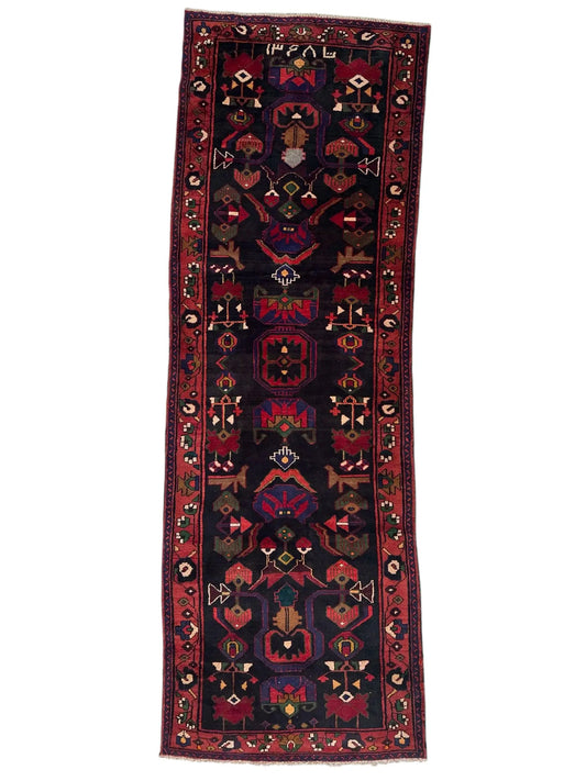 Hand-Knotted Persian Hamadan Runner - 3'6" x 10' | Tribal Wool Rug Rugistan