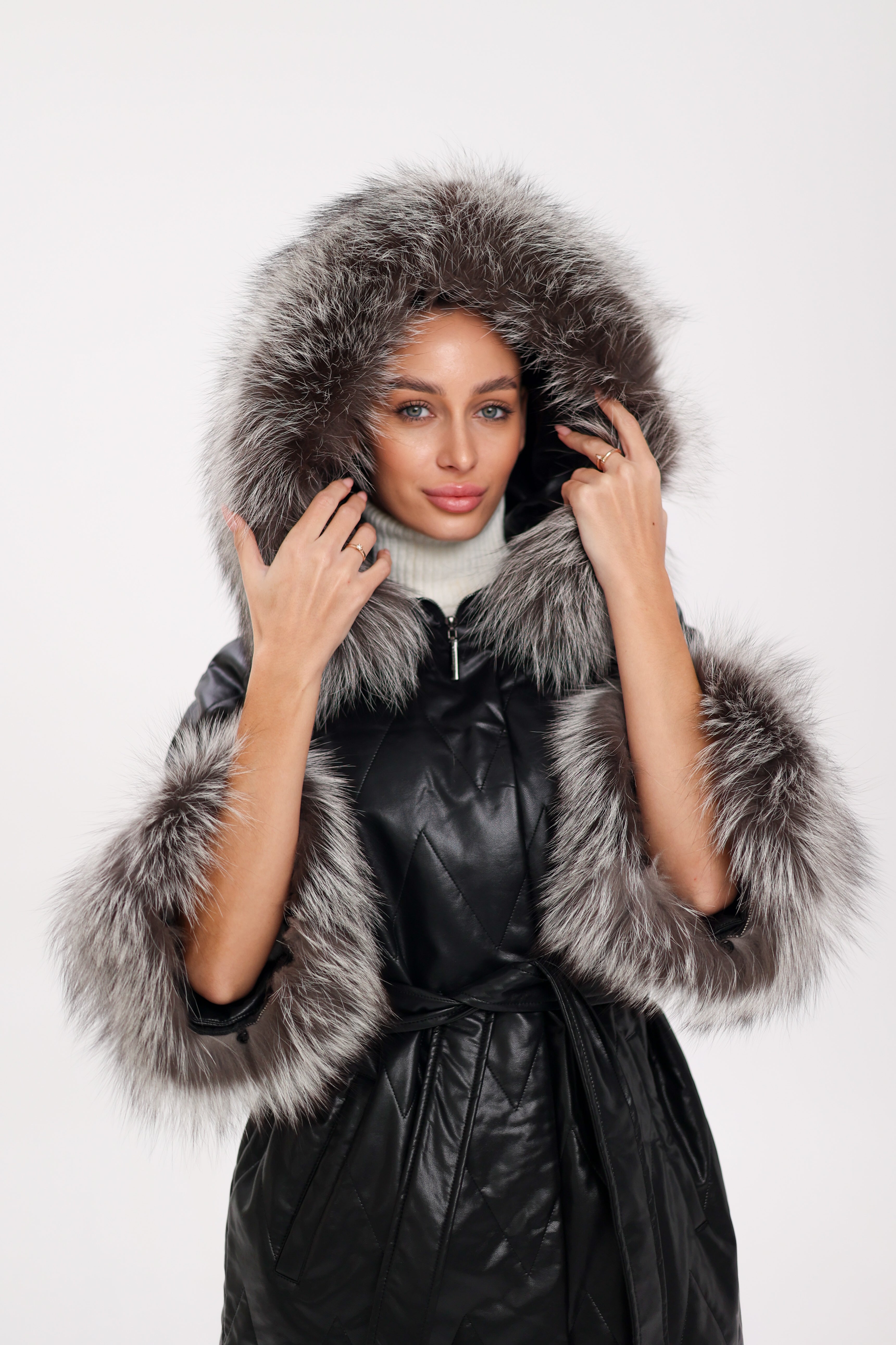 Genuine Silver Fox Eco-Leather Coat with Sleeve Extenders Alaska® Outerwear Company