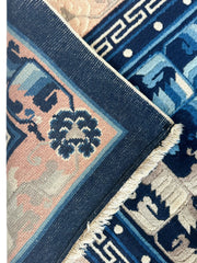 Hand-Knotted Antique Chinese Peking Wool Rug – 5’6” x 7’6” – Full Pile Navy and Cream Design Rugistan