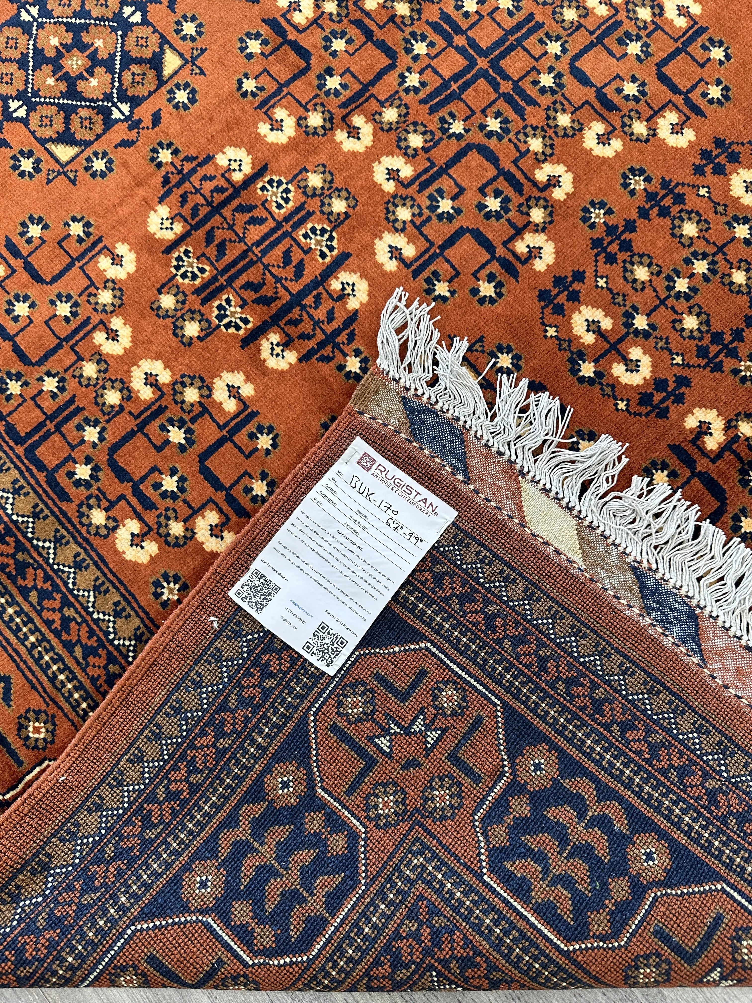 Hand-Knotted Afghani Bukharayi Rug | 6'7" x 10' Wool Area Carpet – Traditional Geometric Design Rugistan