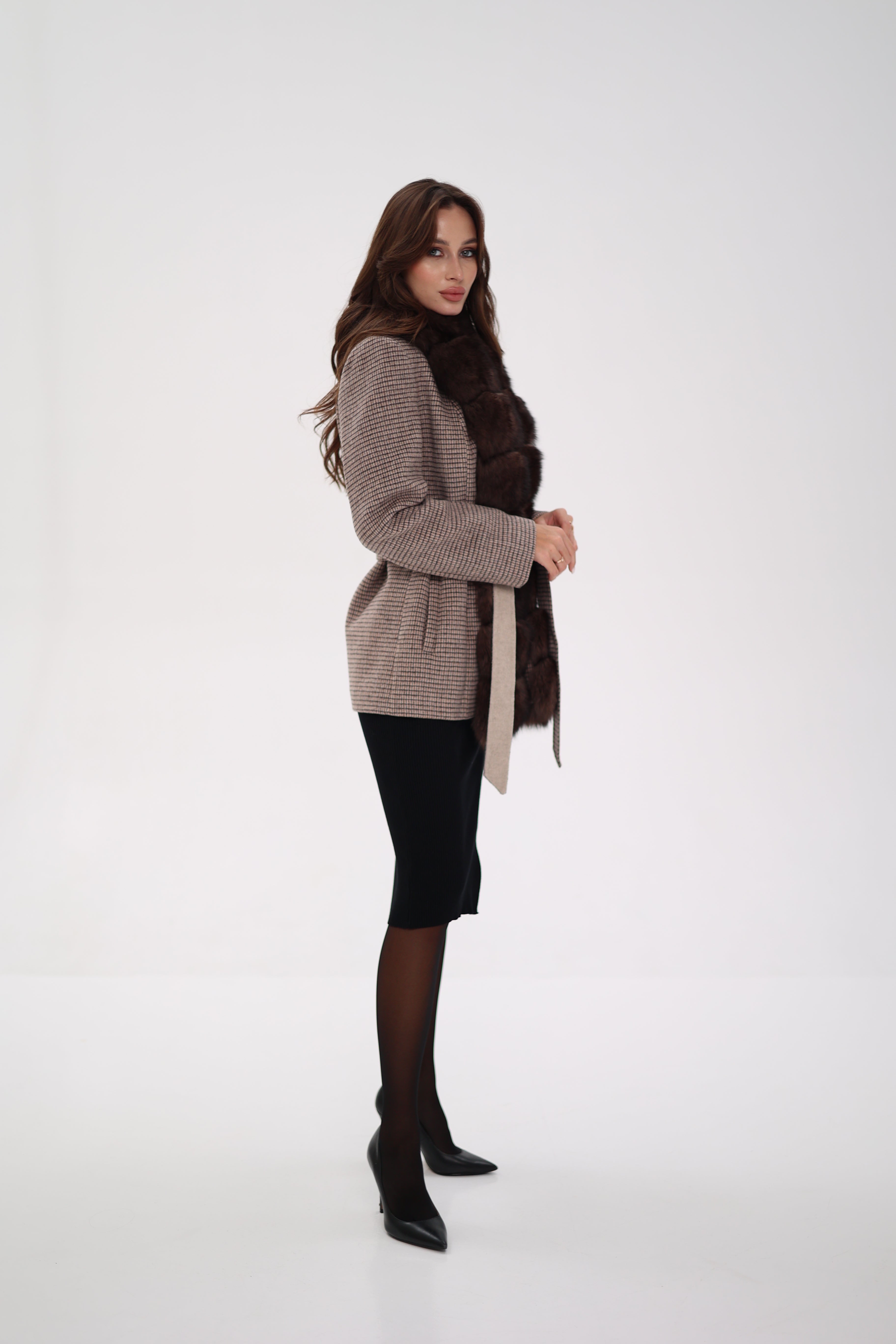 Genuine Polar Fox Fur Virgin Wool Coat in Dark Beige Alaska® Outerwear Company