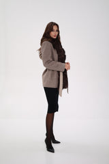 Genuine Polar Fox Fur Virgin Wool Coat in Dark Beige Alaska® Outerwear Company