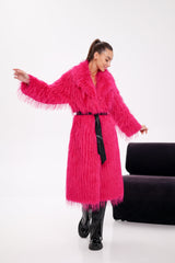Faux Ostrich Effect Fur Coat