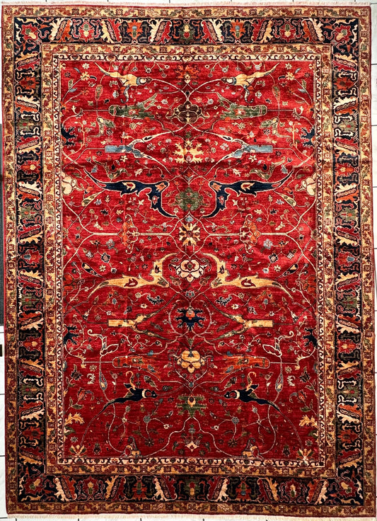 Hand-Knotted Afghani Bidjar Wool Rug – 9’x12’6” – Intricate Geometric & Floral Motifs Rugistan
