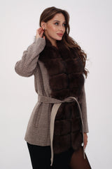 Genuine Polar Fox Fur Virgin Wool Coat in Dark Beige Alaska® Outerwear Company