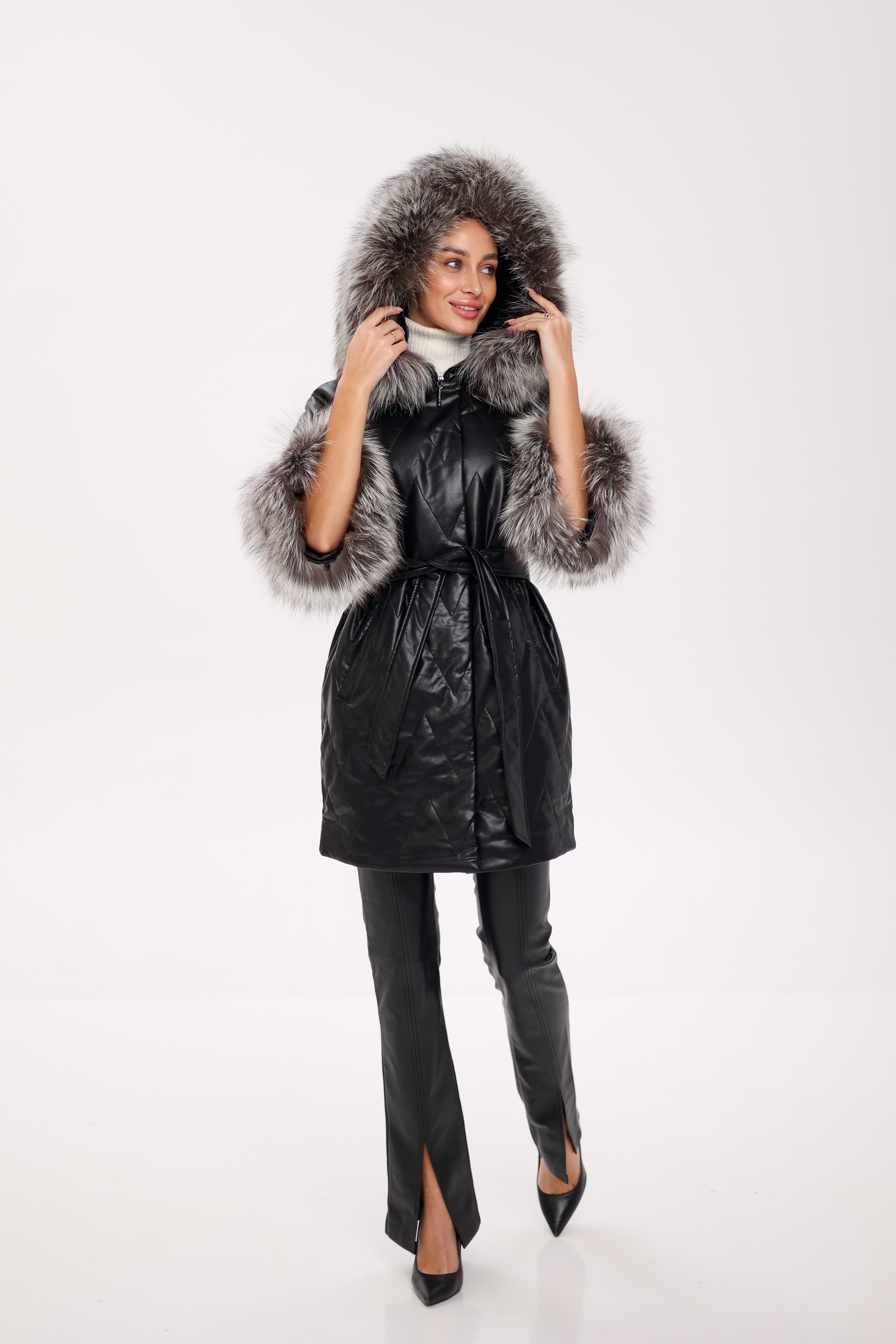 Genuine Silver Fox Eco-Leather Coat with Sleeve Extenders Alaska® Outerwear Company