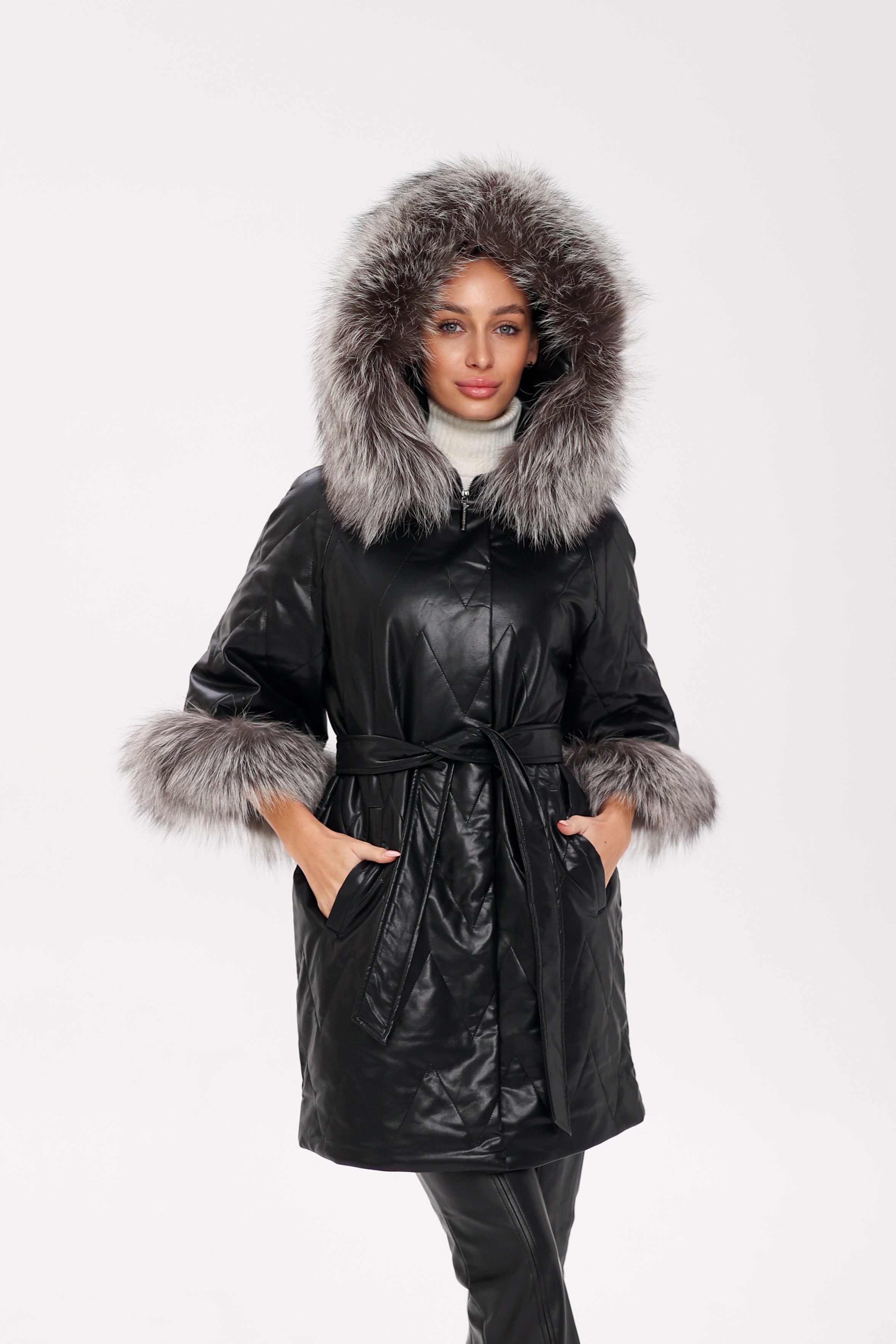 Genuine Silver Fox Eco-Leather Coat with Sleeve Extenders Alaska® Outerwear Company