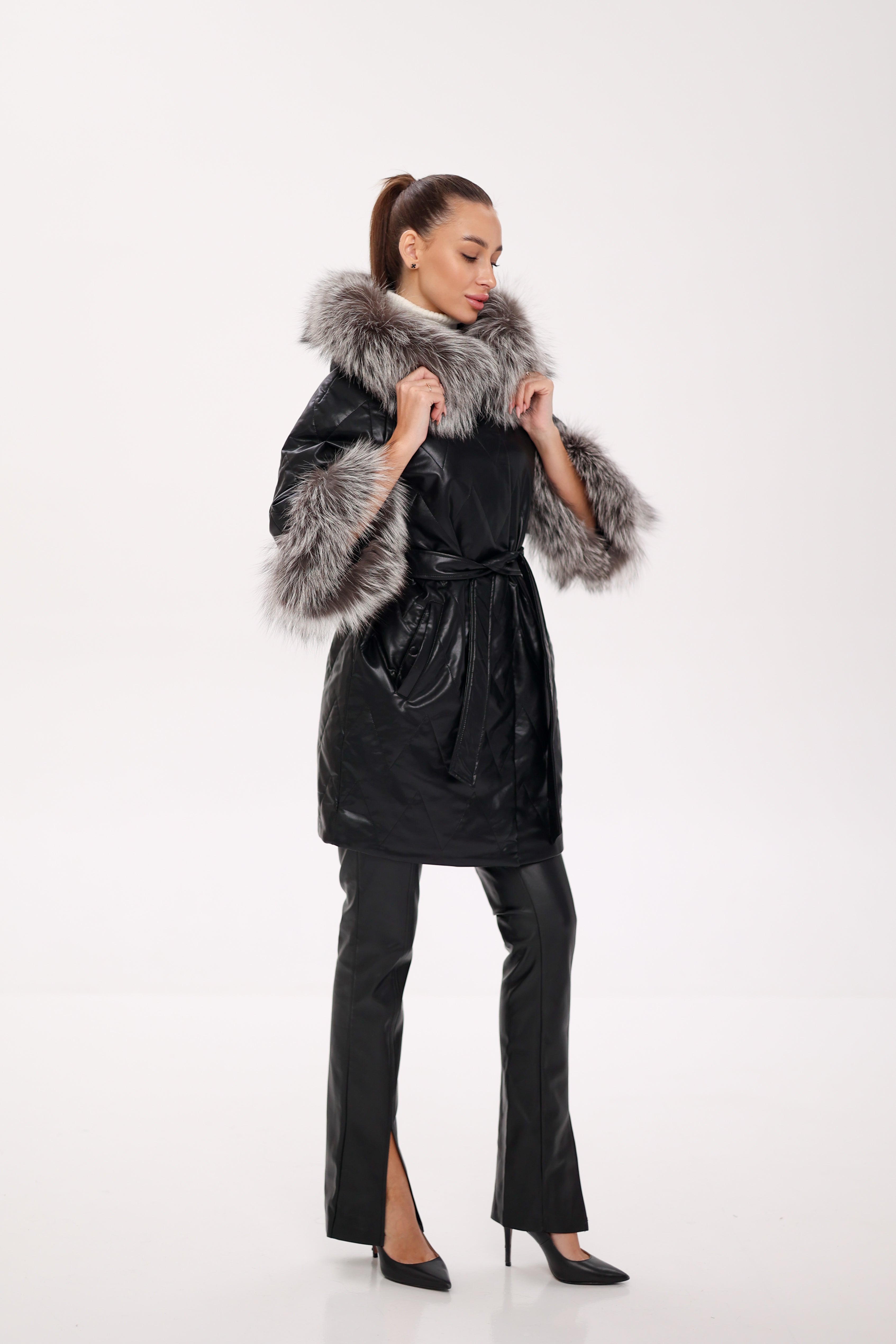 Genuine Silver Fox Eco-Leather Coat with Sleeve Extenders Alaska® Outerwear Company