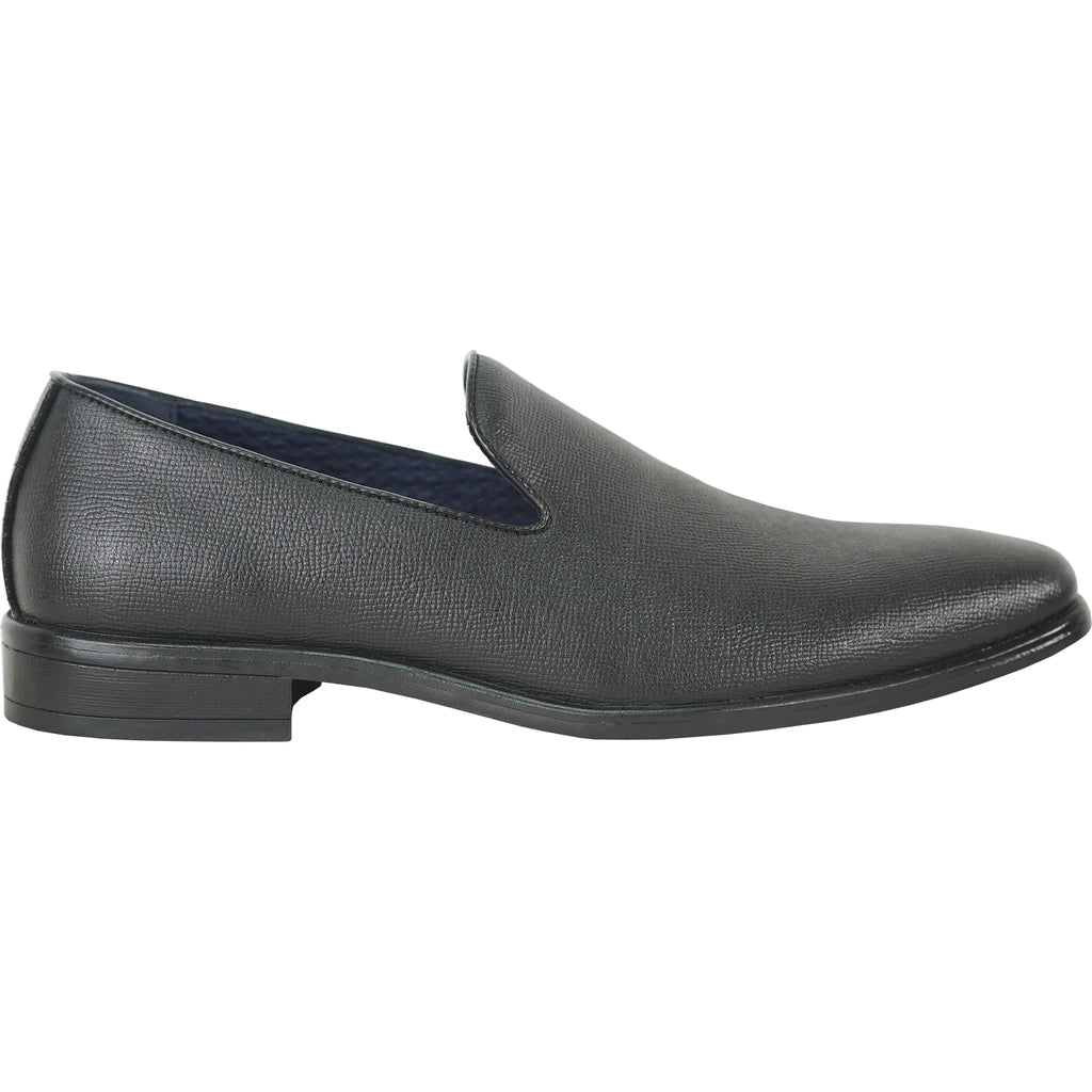 Black leather slip-on shoe on a white background