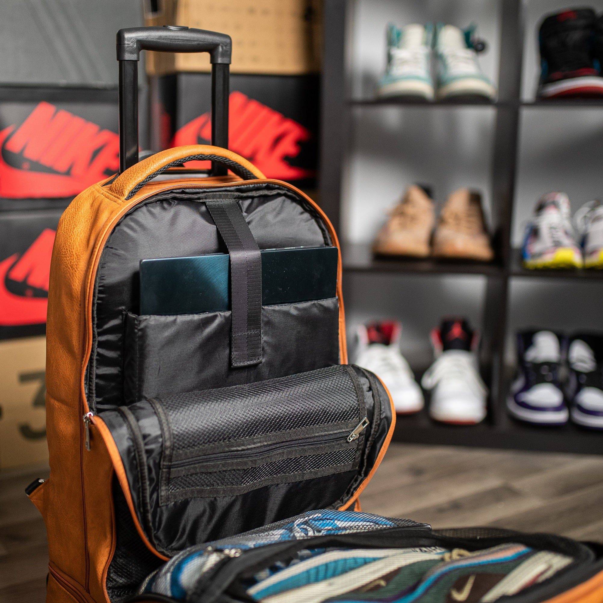 Brown Leather Roller Carry-on Set