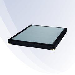 Square glass panel with black frame on a white background