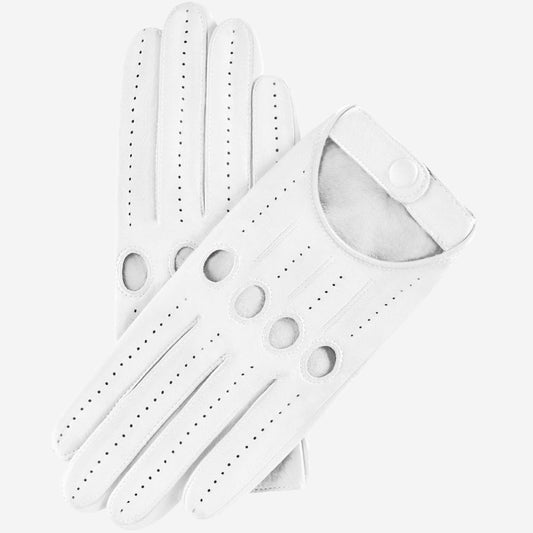 White driving gloves with perforations on a white background