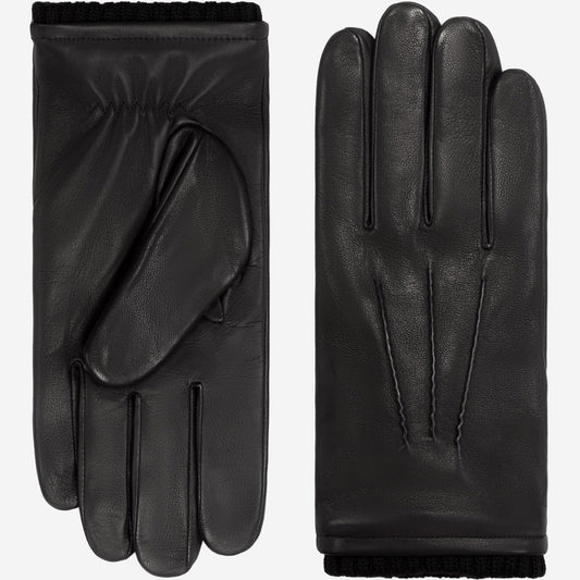Pair of black leather gloves on a white background