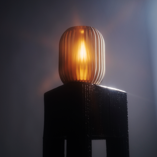 Light bulb with ribbed design on a dark background