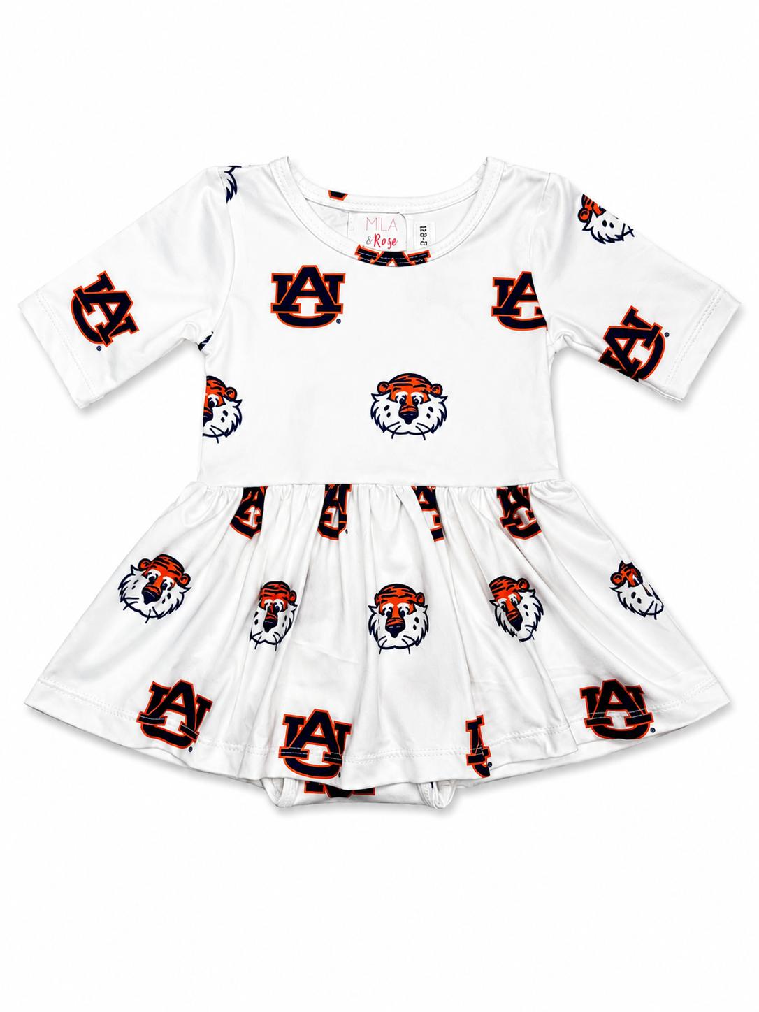 White dress with Auburn University logo on a white background