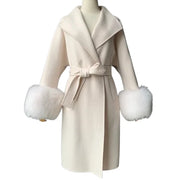 Autumn and winter women's cashmere coat with luxury large real fur cuffs