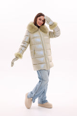 Genuine Fox Fur Down Coat with Fur Trim Mittens