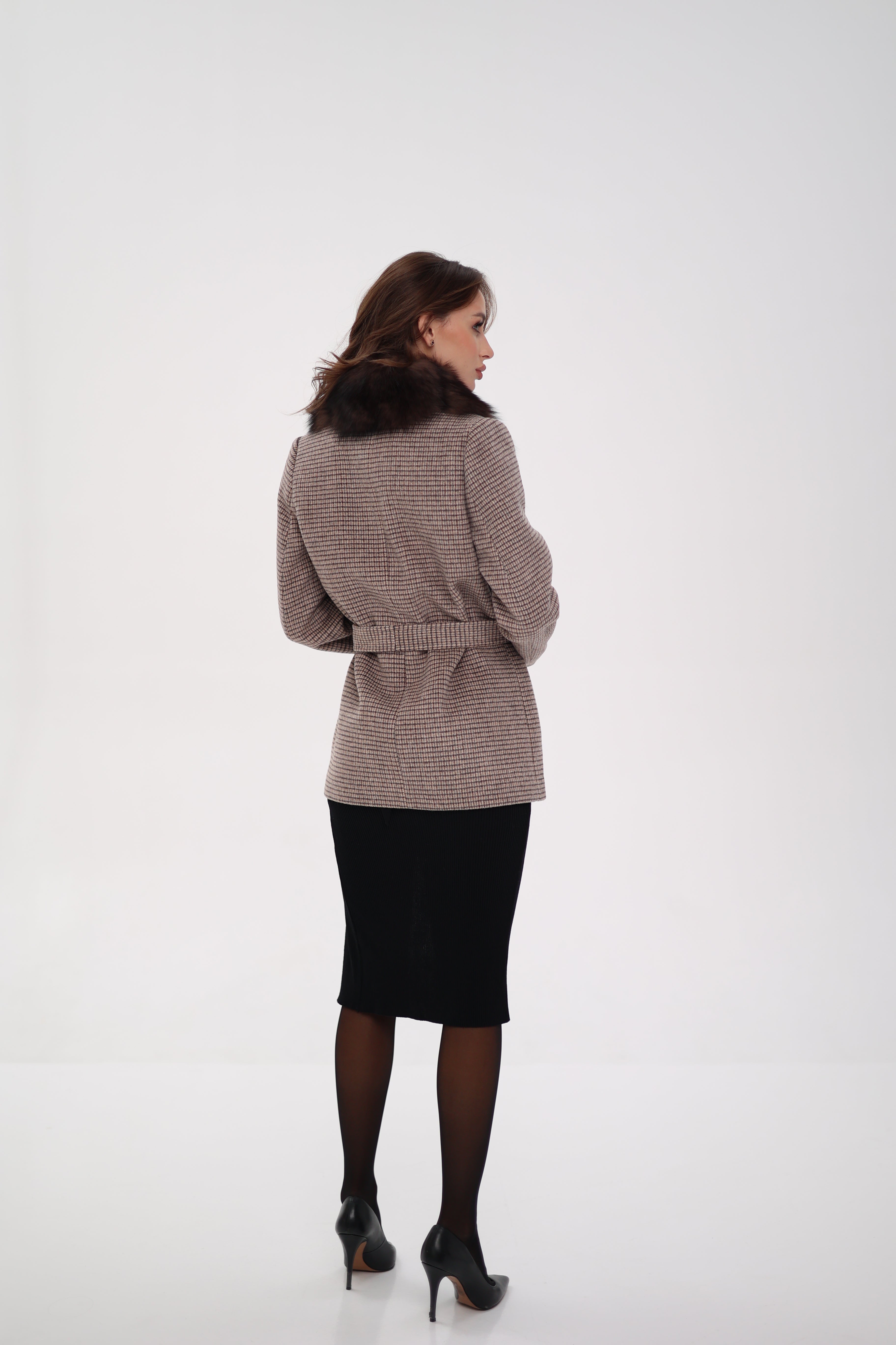 Genuine Polar Fox Fur Virgin Wool Coat in Dark Beige Alaska® Outerwear Company