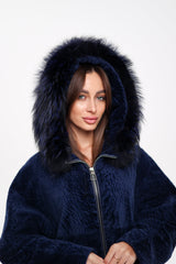 Genuine Shearling Silver Fox Trim Jacket