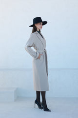 Classic Brushed Cashmere Wool Blend Overcoat in Beige