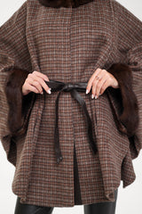 Genuine Scandinavian Mink Fur Double Face Wool Poncho