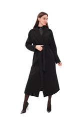 Cambridge Comfort Wraparound Wool Cashmere Coat in Black