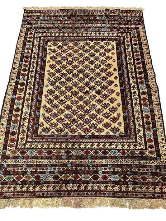 Hand-Woven Afghani Maliki Soumak Wool Kilim Rug - 4'2" x 6' Rugistan