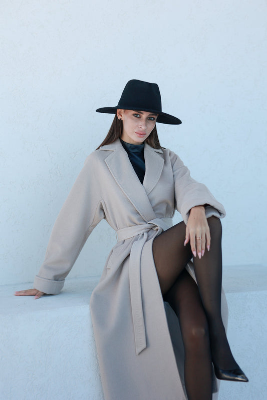 Classic Brushed Cashmere Wool Blend Overcoat in Beige