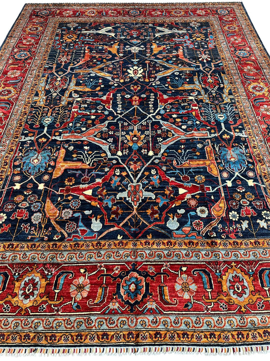 Hand-Knotted Afghani Bidjar Wool Rug – 9’x12’ – Intricate Geometric & Floral Motifs Rugistan